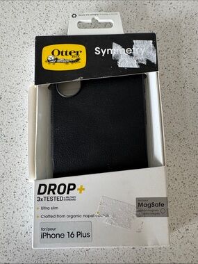 OtterBox Symmetry Drop+ Black Leather-Texture Case for iPhone 16 Plus